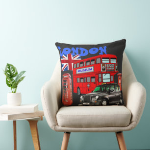 Decorativo bus rojo londinense e íconos del cojín de inglater
