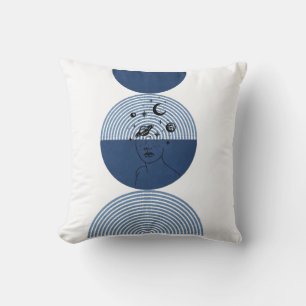 Decorativo Círculo azul minimalista y mujer enfrentan Cojín d