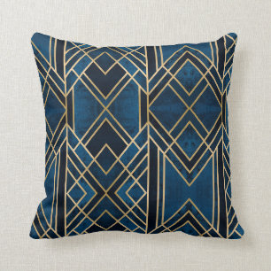 Decorativo Cojín - Art Deco Azul y Dorado Espejado