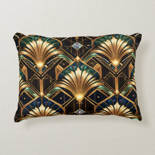 Decorativo Cojín art déco dorado esmeralda negro geométrico l