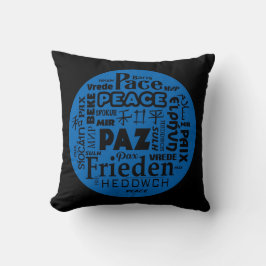 Decorativo cojín azul/negro de lanzamiento, paz en varios idi