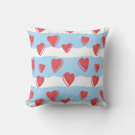 Decorativo Cojín con corazones y rayas azules y blancas