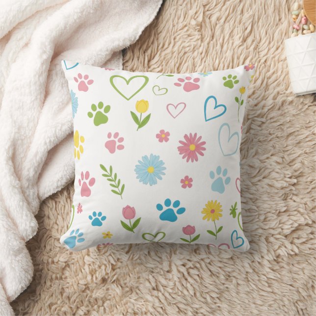 Decorativo Cojín con estampado de huellas de patas y corazone (Manta)