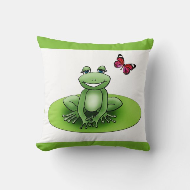 Decorativo Cojín cuadrado “Froggy la rana”, verde manzana (Anverso)