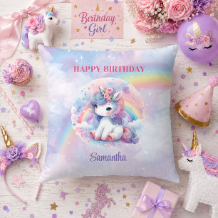 Decorativo Cojín Cumpleaños Niña Colores Pastel Unicornio Lin