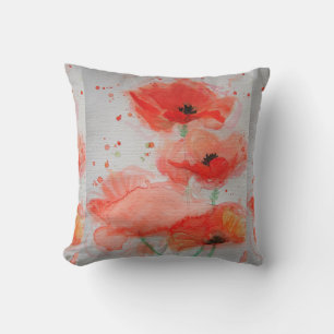 Decorativo Cojín de acuarela floral de adormidera roja