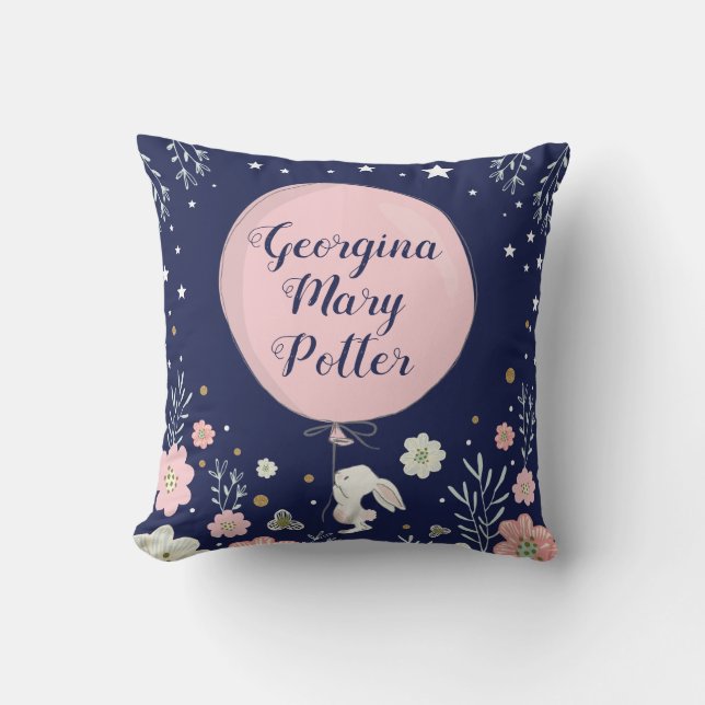 Decorativo Cojín de conejo conejo con flores rosadas y decora (Anverso)