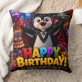 Decorativo Cojín de cumpleaños de pingüino vampiro feliz cump