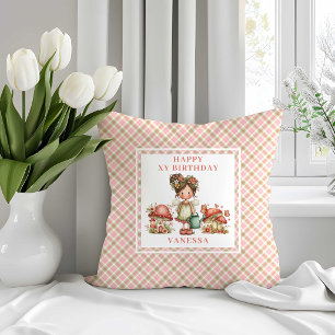 Decorativo Cojín de Cumpleaños Flores Rosadas Hada Elegante