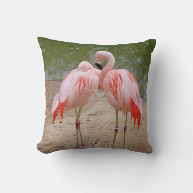 Decorativo cojín de flamenco rosa (Anverso)
