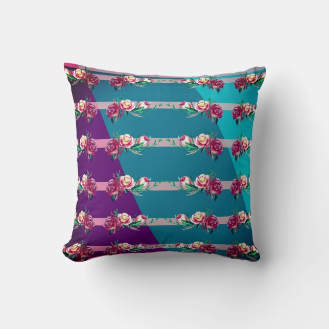 Decorativo Cojín de flores y líneas (Anverso)