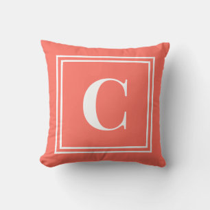 Decorativo Cojín de lanzamiento con monograma de coral preppy
