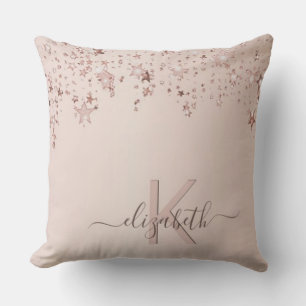 Decorativo Cojín de Monograma de Nombre con Estrellas Rosadas