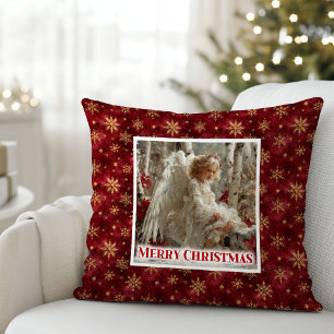 Decorativo Cojín de Navidad Rojo Dorado Angelical Acogedor Re