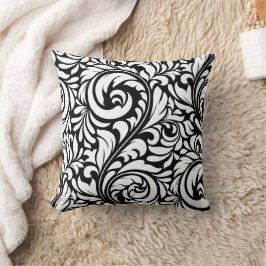 Decorativo Cojín de patrón floral blanco y negro