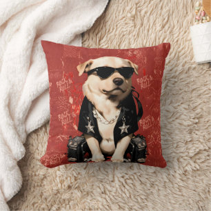 Decorativo Cojín de Perro Rockero con Gafas de Sol Rojo