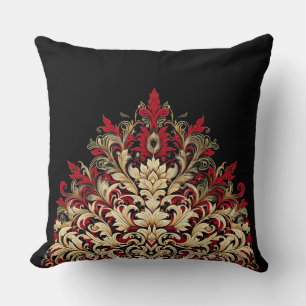 Decorativo Cojín de seda damasco rojo dorado y negro