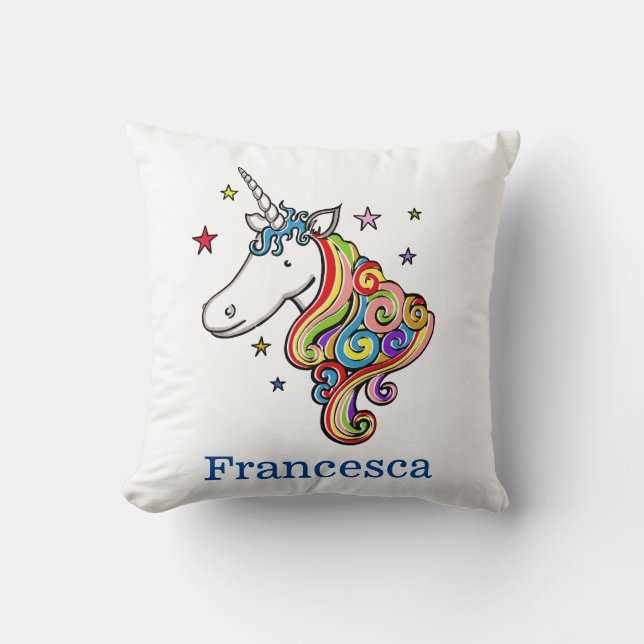 Decorativo Cojín de unicornio arcoiris personalizado (Anverso)