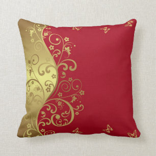 Decorativo Cojín decorativo--Remolinos del rojo y del oro