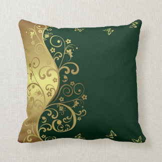 Decorativo Cojín decorativo--Remolinos verde oscuro y del oro