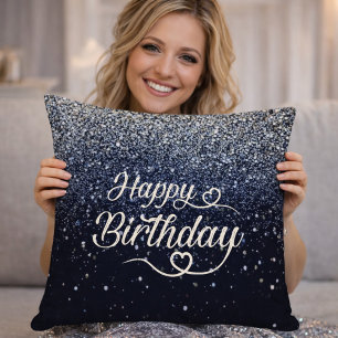 Decorativo Cojín Elegante de Cumpleaños Feliz con Brillo Azul