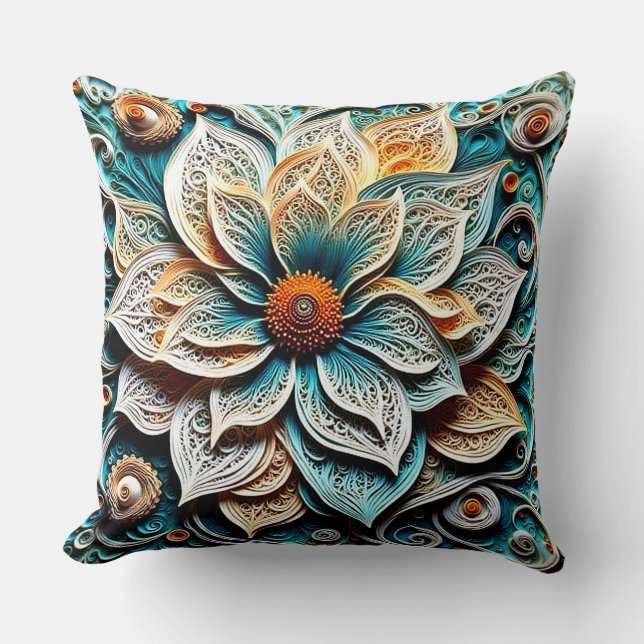 Decorativo Cojín Floral Boho Botánico Zentangle (Anverso)