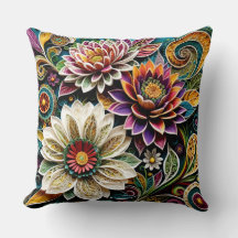 Cojín Floral Boho Botánico Zentangle