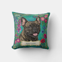 Cojín Floral Botánico de Bulldog Francés
