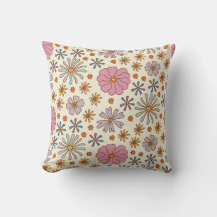 Decorativo Cojín Floral Retro Estilo 70s – Flores Boho en Ton
