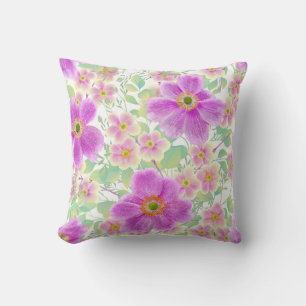 Decorativo Cojín Floral Rosa Anemone y Flor de Jardín