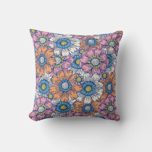 Decorativo Cojín Floral Vintage Estilo 60s–70s – Estampado de