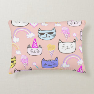Decorativo Cojín Gatos Arcoíris Pastel · Diseño Kawaii para C