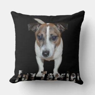 Decorativo Cojín grande negro con Fox Terrier y logotipo