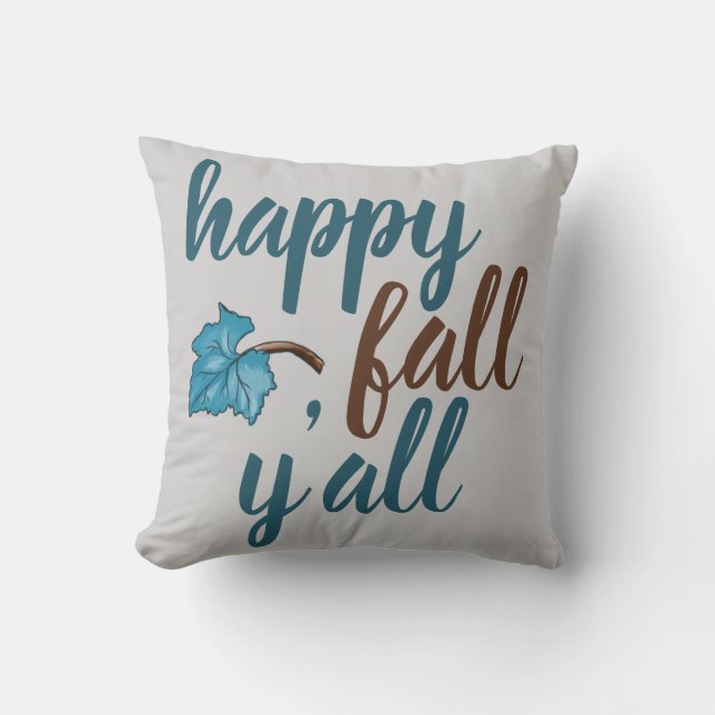 Decorativo Cojín gris con la frase 'Happy Fall Y'all' (Anverso)