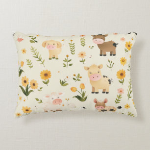 Decorativo Cojín infantil de granja con animalitos y flores