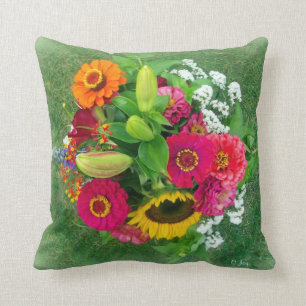 Decorativo Cojín lumbar: Girasol y Zinnia Bouquet_