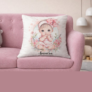 Decorativo Cojín Personalizado con Nombre de Bebé Niña