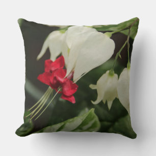 Decorativo Cojín Rojo brillante flor tropical blanca