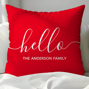 Decorativo Cojín Rojo con Guión Personalizado Hola