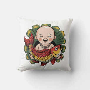 Decorativo Cojín Un chico lindo con un Koi afortunado