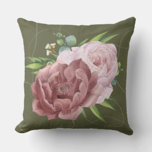 Decorativo Cojín verde sereno con diseño de doble flor"