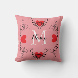 Decorativo Corazones rojos en cojín rosa HAMbyWG