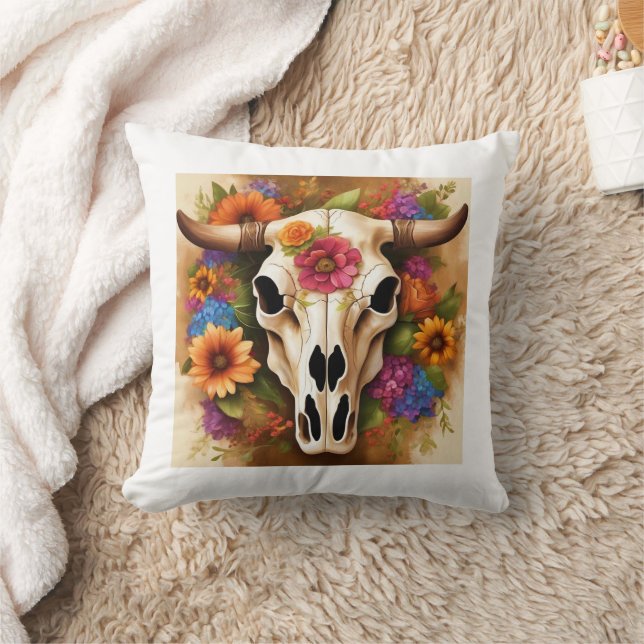 Decorativo Cráneo moderno de vaca occidental con Cojín decora (Manta)