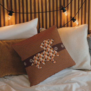 Decorativo Dachshund Plaid and Faux Knit Look Cojín decorativ