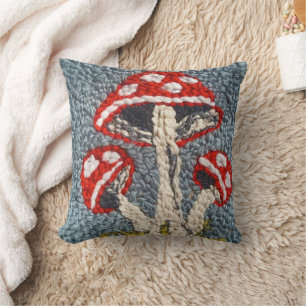 DECORATIVO DISEÑO DE COJÍN DE HONGOS CON PUNZÓN DE AGUJA