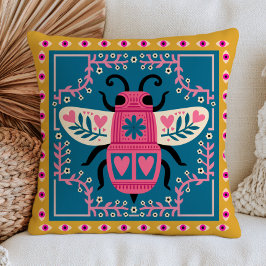Decorativo Elegante cojín con escarabajo rosa en patrón flora
