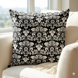 Decorativo Elegante cojín de damasco negro y blanco