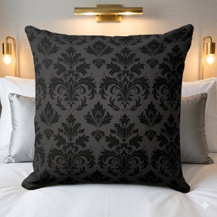 Decorativo Elegante cojín de lanzamiento Damask negro sobre c