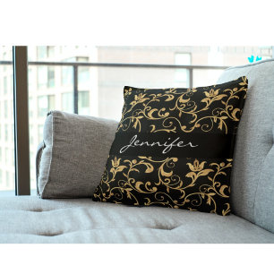Decorativo Elegante cojín de lanzamiento de damasco negro y d