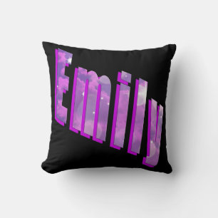 Decorativo Emily, Chicas Nombre Logo Dimensional Cojín negro